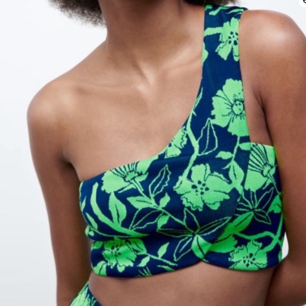 Zara Floral One Shoulder Crop Top